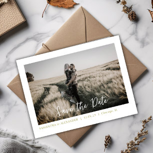 Eenvoudige Boho Bewaar onze datum Olijf Foto Brief Briefkaart