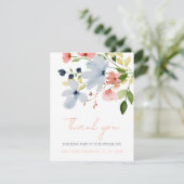 Eenvoudige Boho Blauw en Roze Bloemen Bruiloft Bedankkaart (Staand voorkant)