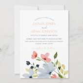 Eenvoudige Boho Blauw en Roze Bloemen Bruiloft Kaart (Voorkant)