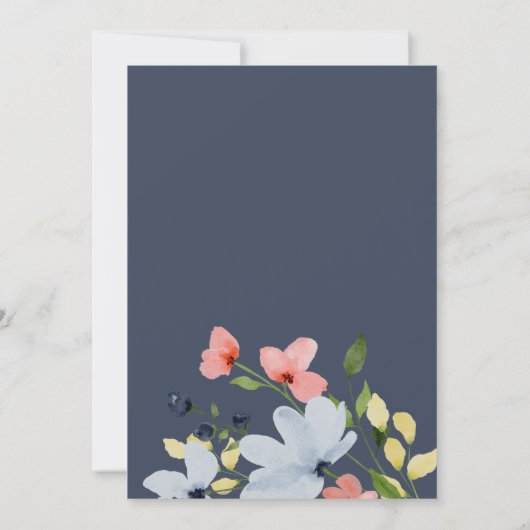 Eenvoudige Boho Blauw en Roze Bloemen Bruiloft Kaart (Achterkant)