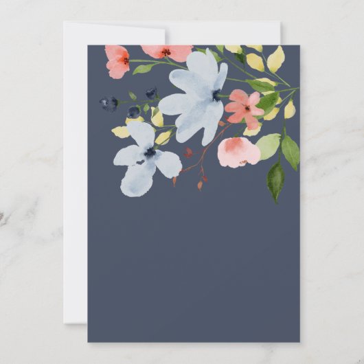 Eenvoudige Boho Blauw en Roze Bloemen Bruiloft Kaart (Achterkant)