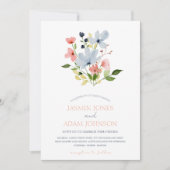 Eenvoudige Boho Blauw en Roze Bloemen Bruiloft Kaart (Voorkant)