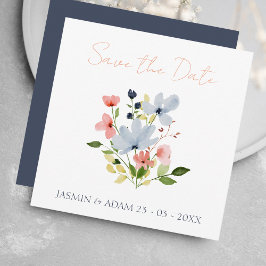 Eenvoudige Boho Blauw en Roze Bloemen Bruiloft Save The Date