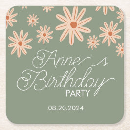 Eenvoudige boho bloemen alle leeftijden verjaardag kartonnen onderzetters