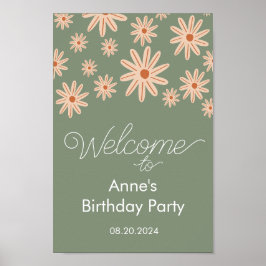 Eenvoudige boho bloemen alle leeftijden verjaardag poster