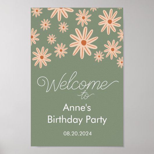 Eenvoudige boho bloemen alle leeftijden verjaardag poster (Voorkant)