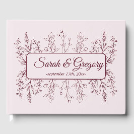 Eenvoudige Boho Bloemen Ruby Wijn Bruiloft Gastenboek