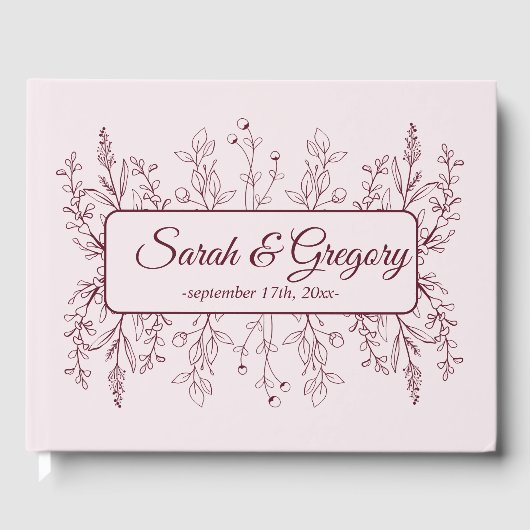 Eenvoudige Boho Bloemen Ruby Wijn Bruiloft Gastenboek (Voorkant)