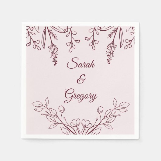 Eenvoudige Boho Bloemen Ruby Wijn Bruiloft Servet (Voorkant)