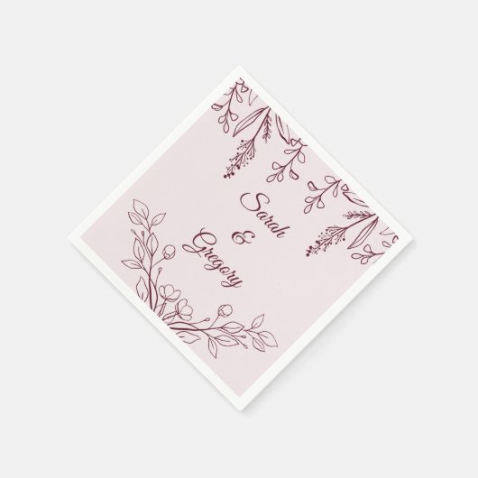 Eenvoudige Boho Bloemen Ruby Wijn Bruiloft Servet (Hoek)