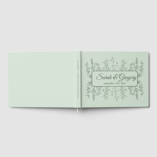 Eenvoudige Boho Bloemen Sage Groene Bruiloft Gastenboek (Volledig)