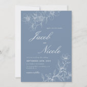 Eenvoudige Boho Bloemen Script Dusty Blue Wedding Kaart (Voorkant)