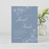Eenvoudige Boho Bloemen Script Dusty Blue Wedding Kaart (Staand voorkant)