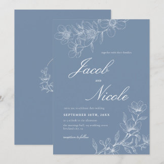 Eenvoudige Boho Bloemen Script Dusty Blue Wedding Kaart