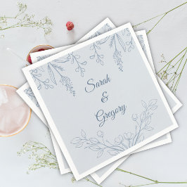 Eenvoudige Boho Bloemen Stoffig Blauw Bruiloft Servet