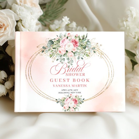 Eenvoudige Boho Blush Rozen Groene Bruiloft Feest Gastenboek