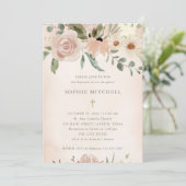 Eenvoudige Boho Blush Waterverf Flowers | Baptisme Kaart (Staand voorkant)