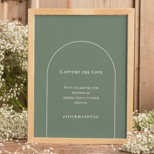Eenvoudige Boho Boog Sage Groene Trouw Hashtag Poster