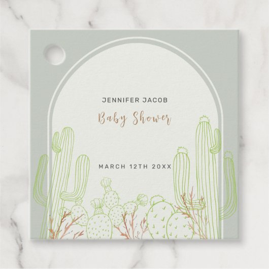 Eenvoudige Boho Cactus Line Art Arch Baby shower Bedankjes Labels (Voorkant)