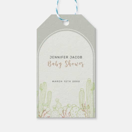 Eenvoudige Boho Cactus Line Art Arch Baby shower Cadeaulabel (Voorkant)