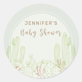 Eenvoudige Boho Cactus Line Art Arch Baby shower Ronde Sticker