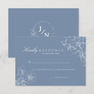 Eenvoudige Boho Chic Floral Dusty Blue Wedding RSVP Kaartje