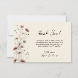 Eenvoudige Boho Chic Wildflowers Cream Wedding Bedankkaart