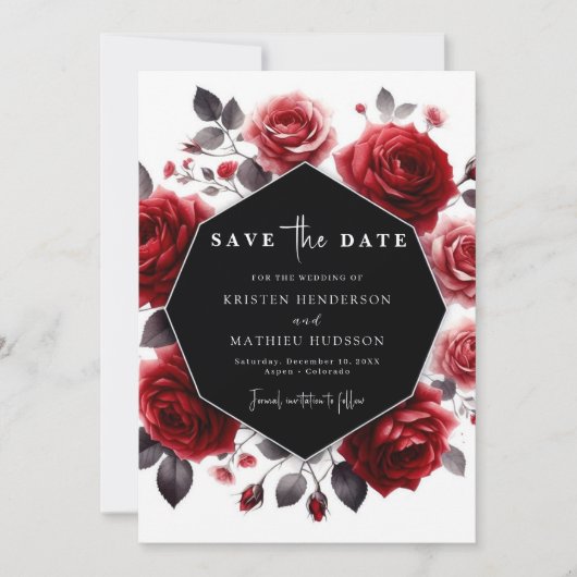 Eenvoudige Boho Crimson Red Wedding Save The Date (Voorkant)