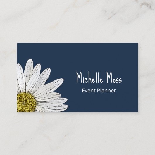 Eenvoudige Boho Daisy Botanische Marine Blauw Visitekaartje (Voorkant)