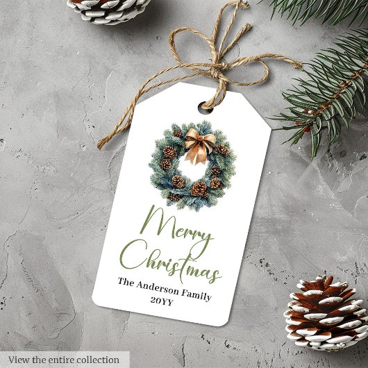 Eenvoudige Boho Dennenkrans Kerstcadeautag Cadeaulabel