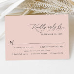 Eenvoudige Boho Dusty Roos-maaltijdopties Weddensc RSVP Kaartje<br><div class="desc">Deze aanpasbare RSVP-kaart is ontworpen om te coördineren met ons Romantic Blooms bruiloft collectie en biedt een solide,  stoffige roos achtergrond met een klastige serif en een moderne sans lettertype in het zwart. Overeenkomende objecten beschikbaar.</div>