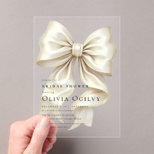 Eenvoudige Boho Elegant Ivoor Cream Bow Vrijgezell Acryl Uitnodigingen (Insitu (Draagbaar))