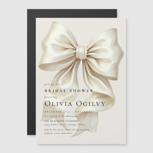 Eenvoudige Boho Elegant Ivoor Cream Bow Vrijgezell Magnetische Uitnodiging (Voorkant / Achterkant)