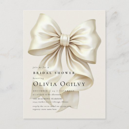 Eenvoudige Boho Elegant Ivoor Cream Bow Vrijgezell Uitnodiging Briefkaart (Voorkant)