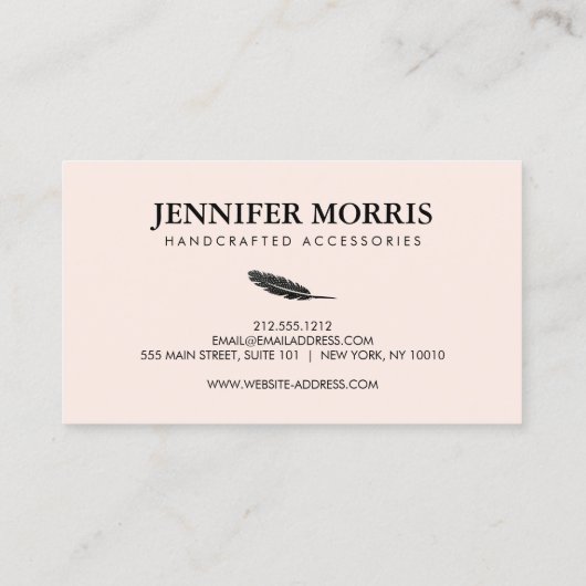 Eenvoudige Boho Feather Sieraden Designer Artist R Visitekaartje (Achterkant)