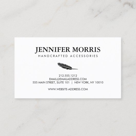 Eenvoudige Boho Feather Sieraden Ontwerper Kunsten Visitekaartje (Achterkant)