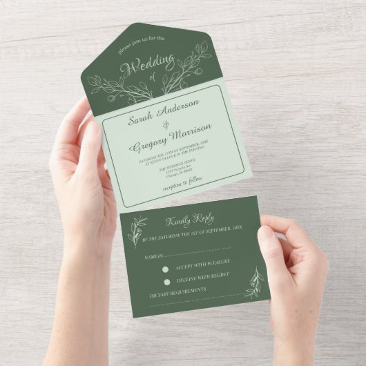 Eenvoudige Boho Floral Alles in een bruiloft Uitno All In One Uitnodiging (Afscheurbaar)