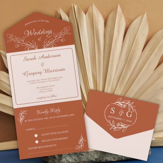 Eenvoudige Boho Floral Alles in een bruiloft Uitno All In One Uitnodiging