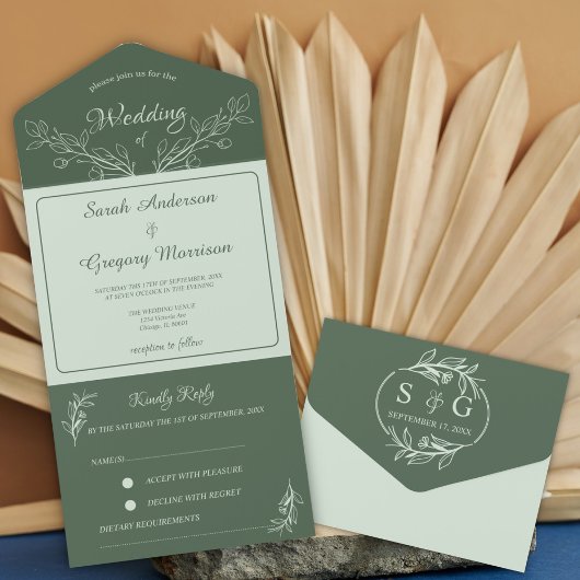 Eenvoudige Boho Floral Alles in een bruiloft Uitno All In One Uitnodiging