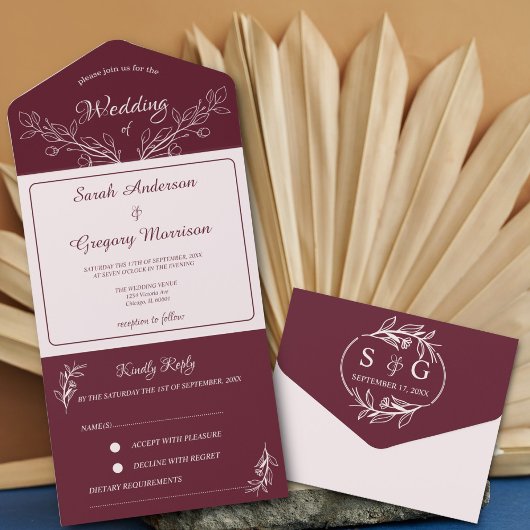 Eenvoudige Boho Floral Alles in een bruiloft Uitno All In One Uitnodiging