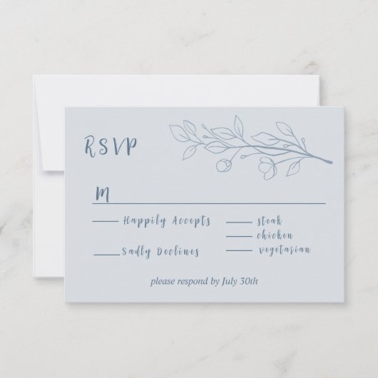 Eenvoudige Boho Floral Dusty Blue RSVP Kaartje (Voorkant)