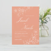 Eenvoudige Boho Floral Script Koraal Wedding Kaart (Staand voorkant)