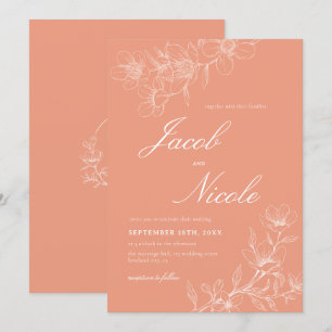 Eenvoudige Boho Floral Script Koraal Wedding Kaart