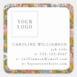 Eenvoudige Boho Geel Bloemen Logo Vrouwelijke Zake Vierkante Sticker