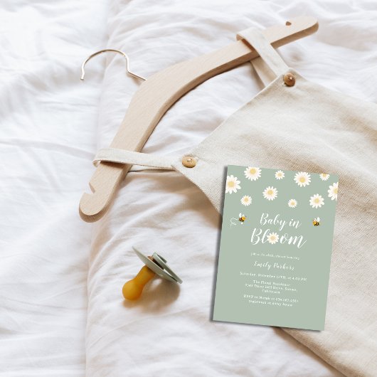 Eenvoudige Boho Green Daisy Baby in Bloom Shower Kaart