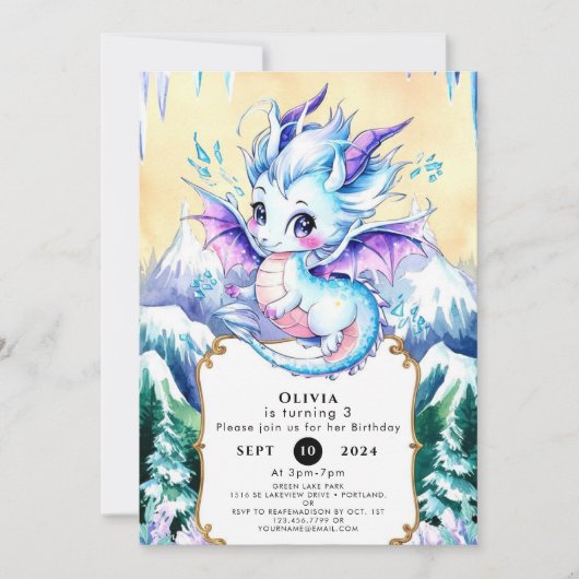 Eenvoudige Boho Ice Dragon Verjaardag Kaart (Voorkant)