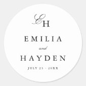 Eenvoudige Boho Initialen Trouwgunst Ronde Sticker (Voorkant)
