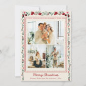 Eenvoudige Boho Kerstgroen Poinsettia 3 Foto Feestdagenkaart (Voorkant)