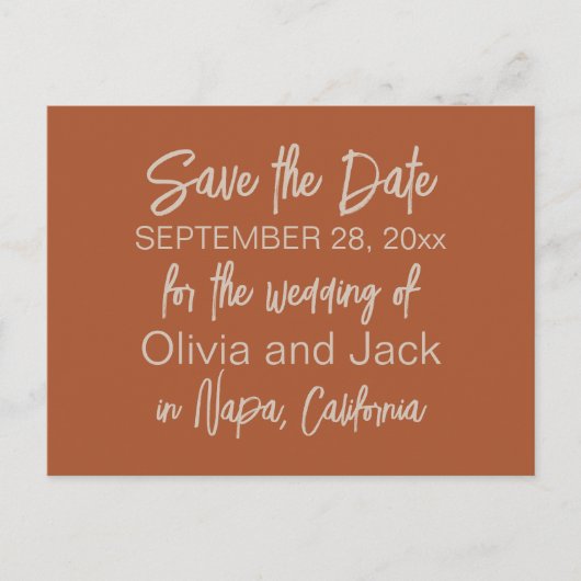 Eenvoudige Boho Minimalist Rust Wedding Save the D Briefkaart (Voorkant)