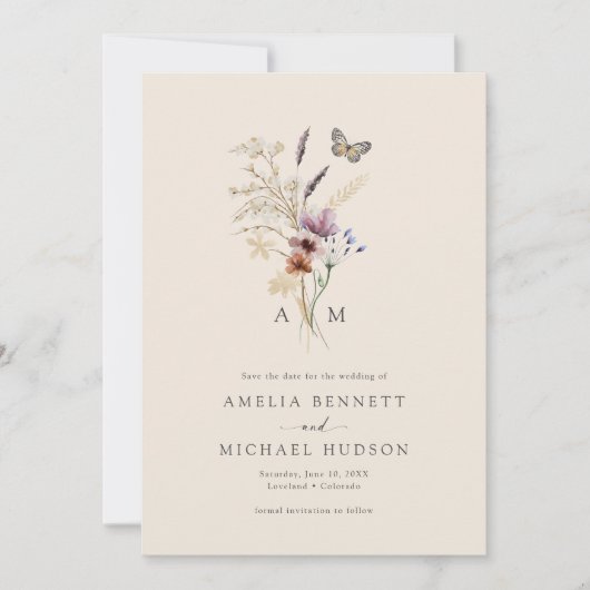 Eenvoudige boho monogram save the date (Voorkant)